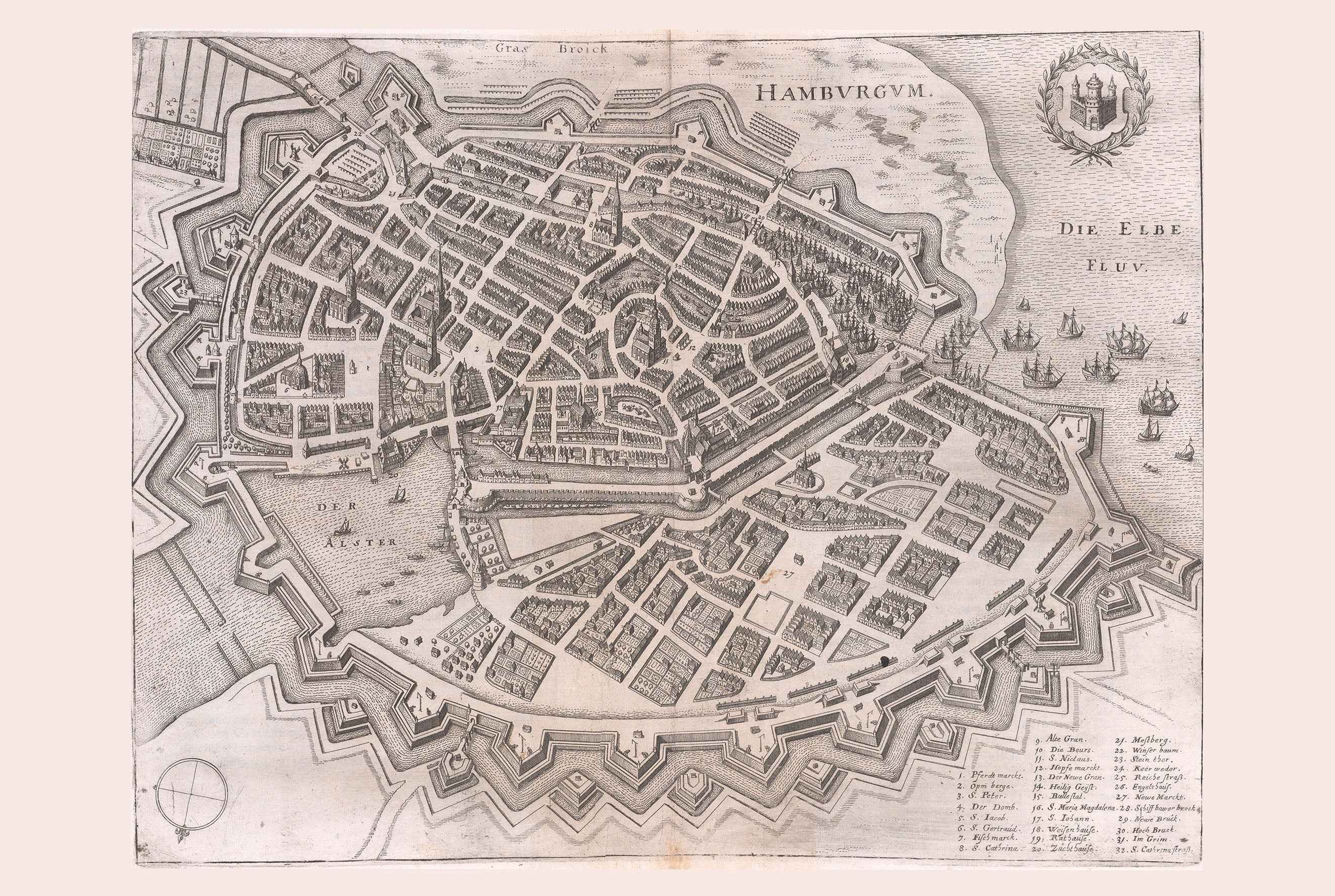1653 Hamburg Map - 17th Century Bird’s-Eye City View with Bastioned Walls - Strategy Maps